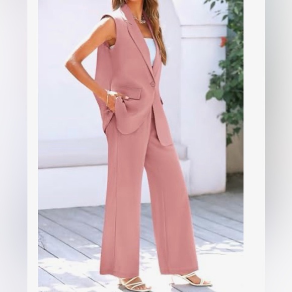 PRETTYGARDEN Women's 2 Piece Sleeveless vest trouser Suit Set pink - Picture 16 of 16